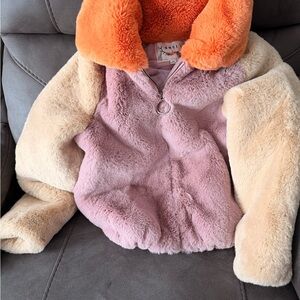 Teddy Colorblock Zip Jacket - Pink, Cream & Orange